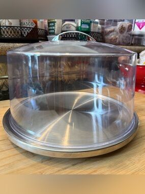 TableCraft 12" Plastic Cake Dome Cover and 13" Stainless Steel Plate Set